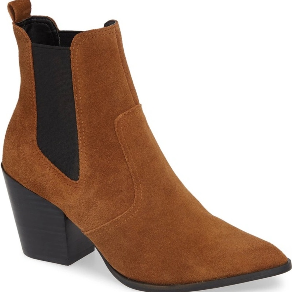 Steve Madden Patricia Chelsea Heeled Bootie Chestnut Suede